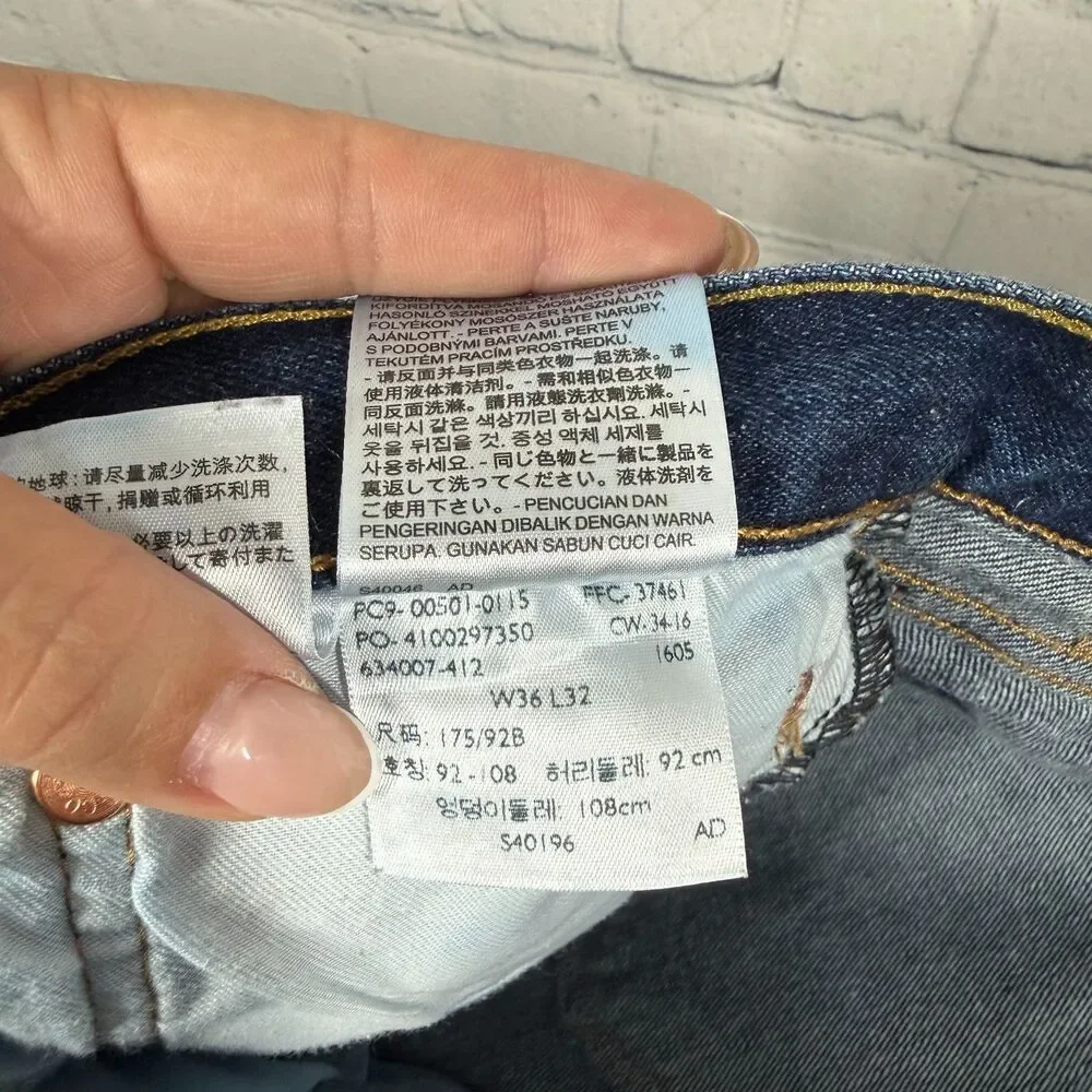 Levis 501 Jeans Men 36x32 Button Fly Denim Blue Dark Wash Cotton Measure 36X30.5